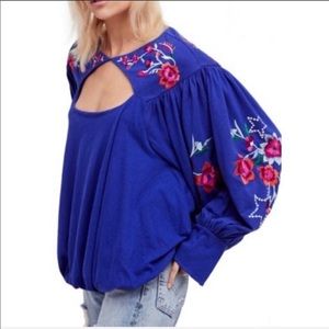 Free People LITA embroidered floral bubble tunic